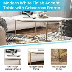 Emma+Oliver Emma And Oliver White Laminate Living Room Coffee Table With Crisscross Brushed Gold Metal Frame Whitemarblebrushedgold -Emma+Oliver shop unnamed file 1700