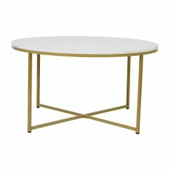 Emma+Oliver Emma And Oliver White Laminate Living Room Coffee Table With Crisscross Brushed Gold Metal Frame Whitemarblebrushedgold -Emma+Oliver shop unnamed file 1707
