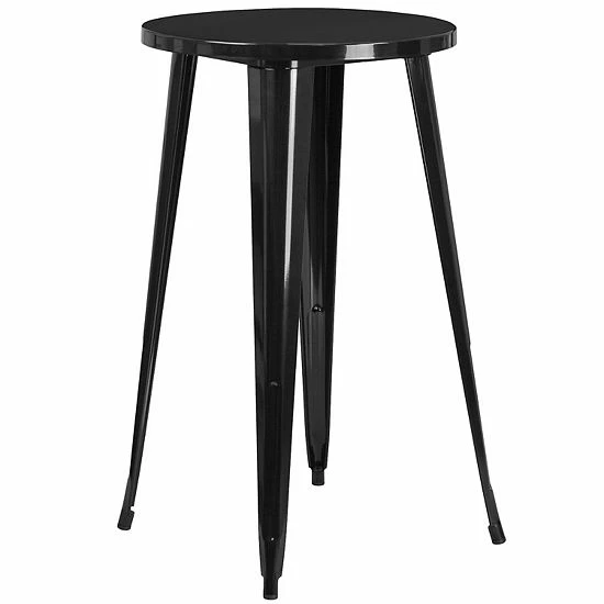 Emma+Oliver Emma And Oliver Commercial Grade 24" Round Black Metal Bar Table Set-4 Vertical Slat Back Stools 4 Emma+Oliver Emma And Oliver Commercial Grade 24" Round Black Metal Bar Table Set-4 Vertical Slat Back Stools - Image 4