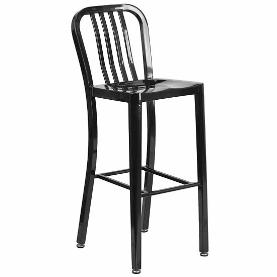 Emma+Oliver Emma And Oliver Commercial Grade 24" Round Black Metal Bar Table Set-4 Vertical Slat Back Stools 5 Emma+Oliver Emma And Oliver Commercial Grade 24" Round Black Metal Bar Table Set-4 Vertical Slat Back Stools - Image 5