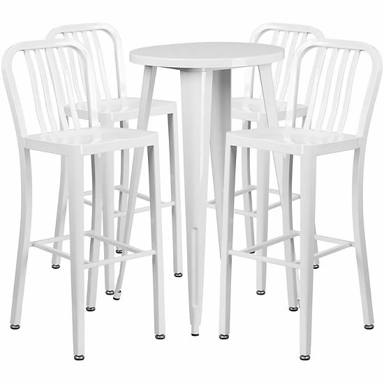 Emma+Oliver Emma And Oliver Commercial Grade 24" Round Black Metal Bar Table Set-4 Vertical Slat Back Stools 6 Emma+Oliver Emma And Oliver Commercial Grade 24" Round Black Metal Bar Table Set-4 Vertical Slat Back Stools - Image 6