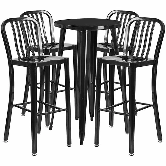 Emma+Oliver Emma And Oliver Commercial Grade 24" Round Black Metal Bar Table Set-4 Vertical Slat Back Stools 7 Emma+Oliver Emma And Oliver Commercial Grade 24" Round Black Metal Bar Table Set-4 Vertical Slat Back Stools - Image 7