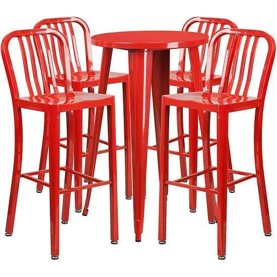 Emma+Oliver Emma And Oliver Commercial Grade 24" Round Black Metal Bar Table Set-4 Vertical Slat Back Stools 10 Emma+Oliver Emma And Oliver Commercial Grade 24" Round Black Metal Bar Table Set-4 Vertical Slat Back Stools - Image 10
