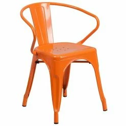 Emma+Oliver Emma And Oliver Commercial Grade Green Metal Indoor-Outdoor Chair With Arms Orange -Emma+Oliver shop unnamed file 1786