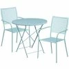 Emma+Oliver Emma And Oliver Commercial Grade 30" Round Sky Blue Folding Patio Table Set-2 Square Back Chairs