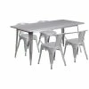 Emma+Oliver Emma And Oliver Commercial Grade Rectangular White Metal Indoor-Outdoor Table Set-4 Arm Chairs Silver