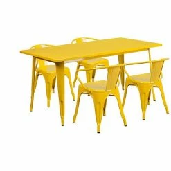 Emma+Oliver Emma And Oliver Commercial Grade Rectangular White Metal Indoor-Outdoor Table Set-4 Arm Chairs Silver -Emma+Oliver shop unnamed file 1806