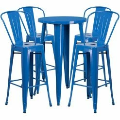 Emma+Oliver Emma And Oliver Commercial 24" Round Orange Metal Indoor-Outdoor Bar Table Set-4 Cafe Stools Blue