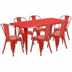 Emma+Oliver Emma And Oliver Commercial Grade Rectangular Blue Metal Indoor-Outdoor Table Set-6 Stack Chairs Silver -Emma+Oliver shop unnamed file 1834