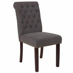 Emma+Oliver Emma And Oliver Black LeatherSoft Parsons Chair With Rolled Back & Nail Trim