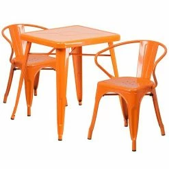 Emma+Oliver Emma And Oliver Commercial Grade 23.75" Square Blue Metal Indoor-Outdoor Table Set-2 Arm Chairs Orange -Emma+Oliver shop unnamed file 1853