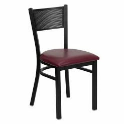 Emma+Oliver Emma And Oliver Black Grid Back Metal Restaurant Chair - Cherry Wood Seat Burgundyblack