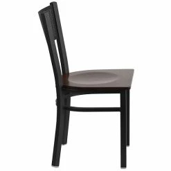 Emma+Oliver Emma And Oliver Black Grid Back Metal Restaurant Chair - Cherry Wood Seat Burgundyblack -Emma+Oliver shop unnamed file 1877