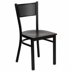 Emma+Oliver Emma And Oliver Black Grid Back Metal Restaurant Chair - Cherry Wood Seat Burgundyblack -Emma+Oliver shop unnamed file 1880