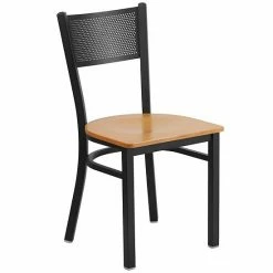 Emma+Oliver Emma And Oliver Black Grid Back Metal Restaurant Chair - Cherry Wood Seat Burgundyblack -Emma+Oliver shop unnamed file 1881
