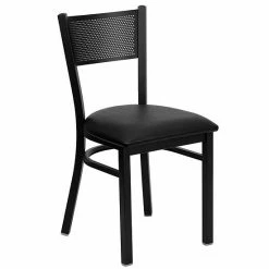 Emma+Oliver Emma And Oliver Black Grid Back Metal Restaurant Chair - Cherry Wood Seat Burgundyblack -Emma+Oliver shop unnamed file 1882