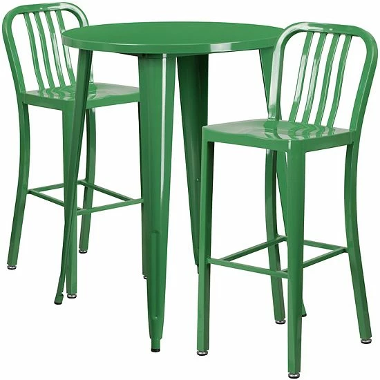 Emma+Oliver Emma and Oliver Commercial Grade 30" Round Red Metal Bar Table Set-2 Vertical Slat Back Stools Green Emma+Oliver Emma And Oliver Commercial Grade 30" Round Red Metal Bar Table Set-2 Vertical Slat Back Stools Green -Emma+Oliver shop unnamed file 1903