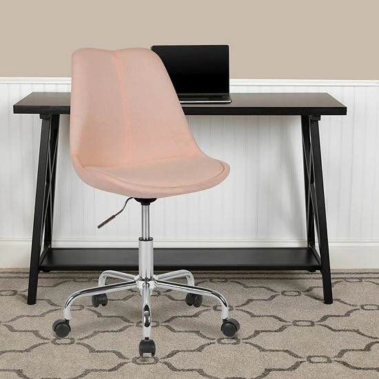 Emma+Oliver Emma And Oliver Mid-Back Pink Fabric Pneumatic Lift Task Office Chair With Chrome Base 2 Emma+Oliver Emma And Oliver Mid-Back Pink Fabric Pneumatic Lift Task Office Chair With Chrome Base - Image 2
