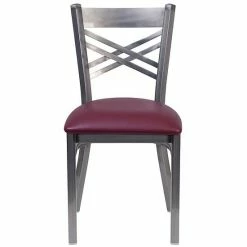 Alternative view of Emma+Oliver Emma And Oliver Clear Coated "X" Back Metal Restaurant Chair - Walnut Wood Seat Blackclearcoated