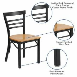 Emma+Oliver Emma And Oliver Black Three-Slat Ladder Back Metal Dining Chair - Cherry Wood Seat Naturalblack -Emma+Oliver shop unnamed file 1926