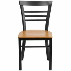 Emma+Oliver Emma And Oliver Black Three-Slat Ladder Back Metal Dining Chair - Cherry Wood Seat Naturalblack -Emma+Oliver shop unnamed file 1927