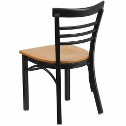 Emma+Oliver Emma And Oliver Black Three-Slat Ladder Back Metal Dining Chair - Cherry Wood Seat Naturalblack -Emma+Oliver shop unnamed file 1928