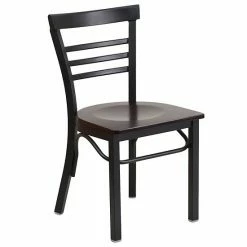 Emma+Oliver Emma And Oliver Black Three-Slat Ladder Back Metal Dining Chair - Cherry Wood Seat Naturalblack -Emma+Oliver shop unnamed file 1930