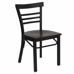 Emma+Oliver Emma And Oliver Black Three-Slat Ladder Back Metal Dining Chair - Cherry Wood Seat Naturalblack -Emma+Oliver shop unnamed file 1932