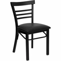 Emma+Oliver Emma And Oliver Black Three-Slat Ladder Back Metal Dining Chair - Cherry Wood Seat Naturalblack -Emma+Oliver shop unnamed file 1933