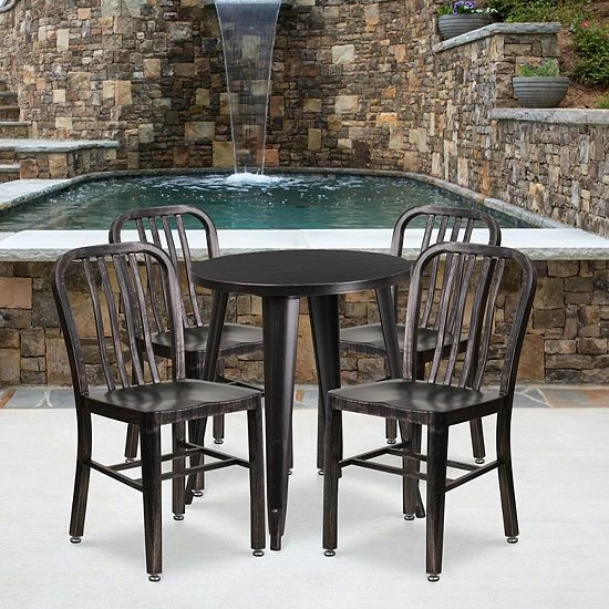 Emma+Oliver Emma And Oliver Commercial Grade 24" Round White Metal Table Set-4 Vertical Slat Back Chairs Red 2 Emma+Oliver Emma And Oliver Commercial Grade 24" Round White Metal Table Set-4 Vertical Slat Back Chairs Red - Image 2