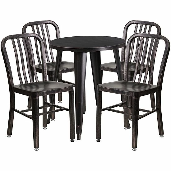 Emma+Oliver Emma And Oliver Commercial Grade 24" Round White Metal Table Set-4 Vertical Slat Back Chairs Red 7 Emma+Oliver Emma And Oliver Commercial Grade 24" Round White Metal Table Set-4 Vertical Slat Back Chairs Red - Image 7