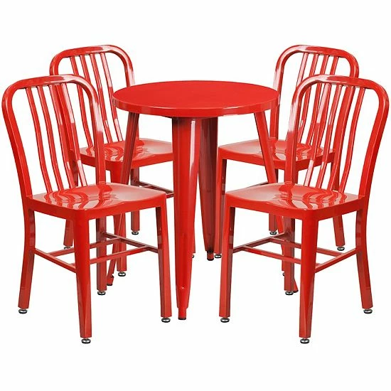 Emma+Oliver Emma And Oliver Commercial Grade 24" Round White Metal Table Set-4 Vertical Slat Back Chairs Red 8 Emma+Oliver Emma And Oliver Commercial Grade 24" Round White Metal Table Set-4 Vertical Slat Back Chairs Red - Image 8