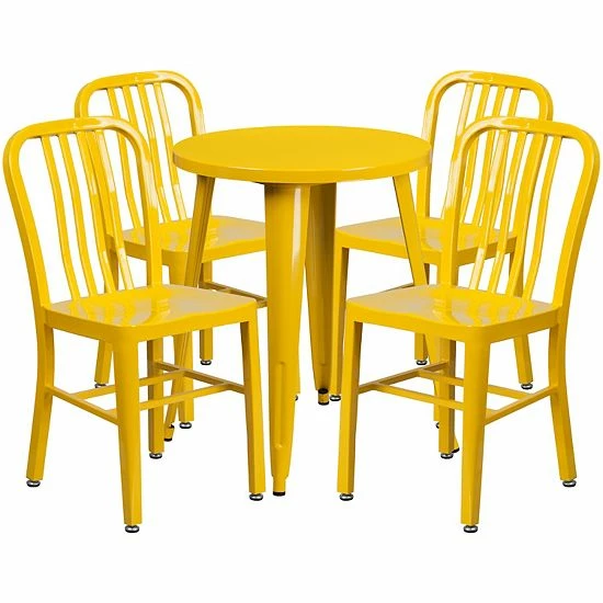 Emma+Oliver Emma And Oliver Commercial Grade 24" Round White Metal Table Set-4 Vertical Slat Back Chairs Red 9 Emma+Oliver Emma And Oliver Commercial Grade 24" Round White Metal Table Set-4 Vertical Slat Back Chairs Red - Image 9