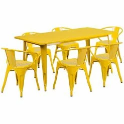 Emma+Oliver Emma And Oliver Commercial Grade Rectangular Silver Metal Indoor-Outdoor Table Set-6 Arm Chairs Red -Emma+Oliver shop unnamed file 1978