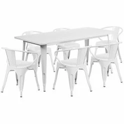 Emma+Oliver Emma And Oliver Commercial Grade Rectangular Silver Metal Indoor-Outdoor Table Set-6 Arm Chairs Red -Emma+Oliver shop unnamed file 1979