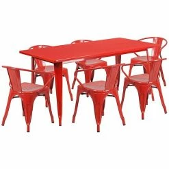 Emma+Oliver Emma And Oliver Commercial Grade Rectangular Silver Metal Indoor-Outdoor Table Set-6 Arm Chairs Red -Emma+Oliver shop unnamed file 1980