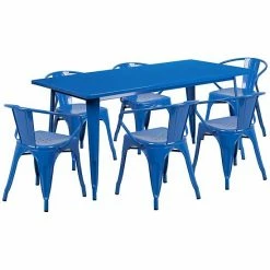 Emma+Oliver Emma And Oliver Commercial Grade Rectangular Silver Metal Indoor-Outdoor Table Set-6 Arm Chairs Red -Emma+Oliver shop unnamed file 1981