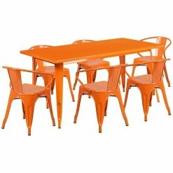 Emma+Oliver Emma And Oliver Commercial Grade Rectangular Silver Metal Indoor-Outdoor Table Set-6 Arm Chairs Red -Emma+Oliver shop unnamed file 1982