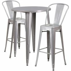 Emma+Oliver Emma And Oliver Commercial 30" Round Silver Metal Indoor-Outdoor Bar Table Set-2 Cafe Stools -Emma+Oliver shop unnamed file 1992