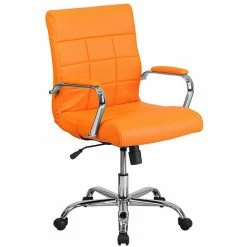 Emma+Oliver Emma And Oliver Mid-Back Green Vinyl Executive Swivel Office Chair With Chrome Base And Arms