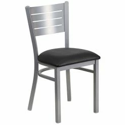 Emma+Oliver Emma And Oliver Silver Slat Back Metal Restaurant Chair - Cherry Wood Seat Cherrysilverframe