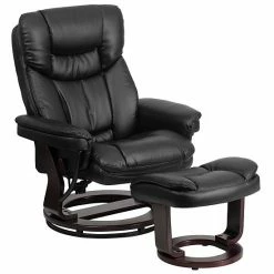Emma+Oliver Emma And Oliver Multi-Position Recliner/Curved Ottoman - Swivel Wood Base In Black LeatherSoft -Emma+Oliver shop unnamed file 2031