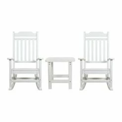 Emma+Oliver Emma And Oliver Set Of 2 Indoor/Outdoor Poly Resin Rocking Chairs With Side Table In Gray