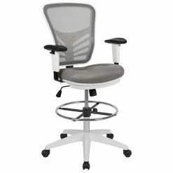 Emma+Oliver Emma And Oliver Mid-Back Black Mesh/Black Frame Adjustable Ergonomic Drafting Chair, Task Chair Lightgraymeshblack