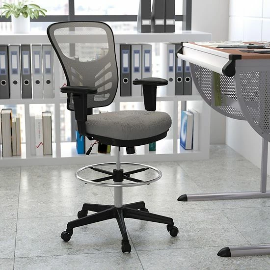 Emma+Oliver Emma And Oliver Mid-Back Black Mesh/Black Frame Adjustable Ergonomic Drafting Chair, Task Chair Lightgraymeshblack 2 Emma+Oliver Emma And Oliver Mid-Back Black Mesh/Black Frame Adjustable Ergonomic Drafting Chair, Task Chair Lightgraymeshblack - Image 2