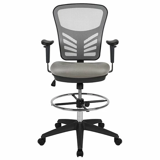Emma+Oliver Emma And Oliver Mid-Back Black Mesh/Black Frame Adjustable Ergonomic Drafting Chair, Task Chair Lightgraymeshblack 4 Emma+Oliver Emma And Oliver Mid-Back Black Mesh/Black Frame Adjustable Ergonomic Drafting Chair, Task Chair Lightgraymeshblack - Image 4