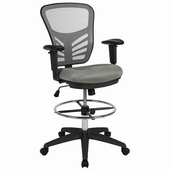 Emma+Oliver Emma And Oliver Mid-Back Black Mesh/Black Frame Adjustable Ergonomic Drafting Chair, Task Chair Lightgraymeshblack 7 Emma+Oliver Emma And Oliver Mid-Back Black Mesh/Black Frame Adjustable Ergonomic Drafting Chair, Task Chair Lightgraymeshblack - Image 7