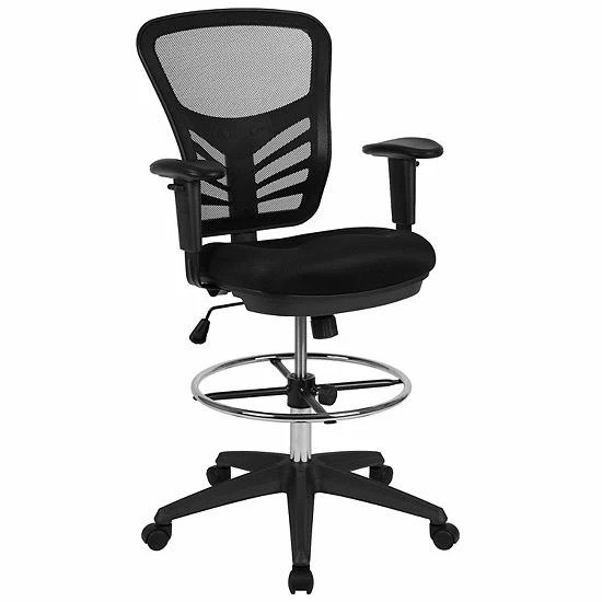 Emma+Oliver Emma And Oliver Mid-Back Black Mesh/Black Frame Adjustable Ergonomic Drafting Chair, Task Chair Lightgraymeshblack 8 Emma+Oliver Emma And Oliver Mid-Back Black Mesh/Black Frame Adjustable Ergonomic Drafting Chair, Task Chair Lightgraymeshblack - Image 8