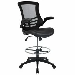Emma+Oliver Emma And Oliver Mid-Back Dark Gray Mesh Ergonomic Drafting Chair With Foot Ring And Flip-Up Arms Black Leathersoftmesh -Emma+Oliver shop unnamed file 2103