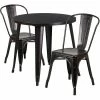 Emma+Oliver Emma And Oliver Commercial 30" Round Green Metal Indoor-Outdoor Table Set With 2 Cafe Chairs Black